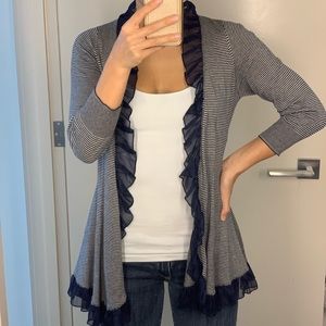 Anthropologie Navy Striped Ruffle Cardigan S
